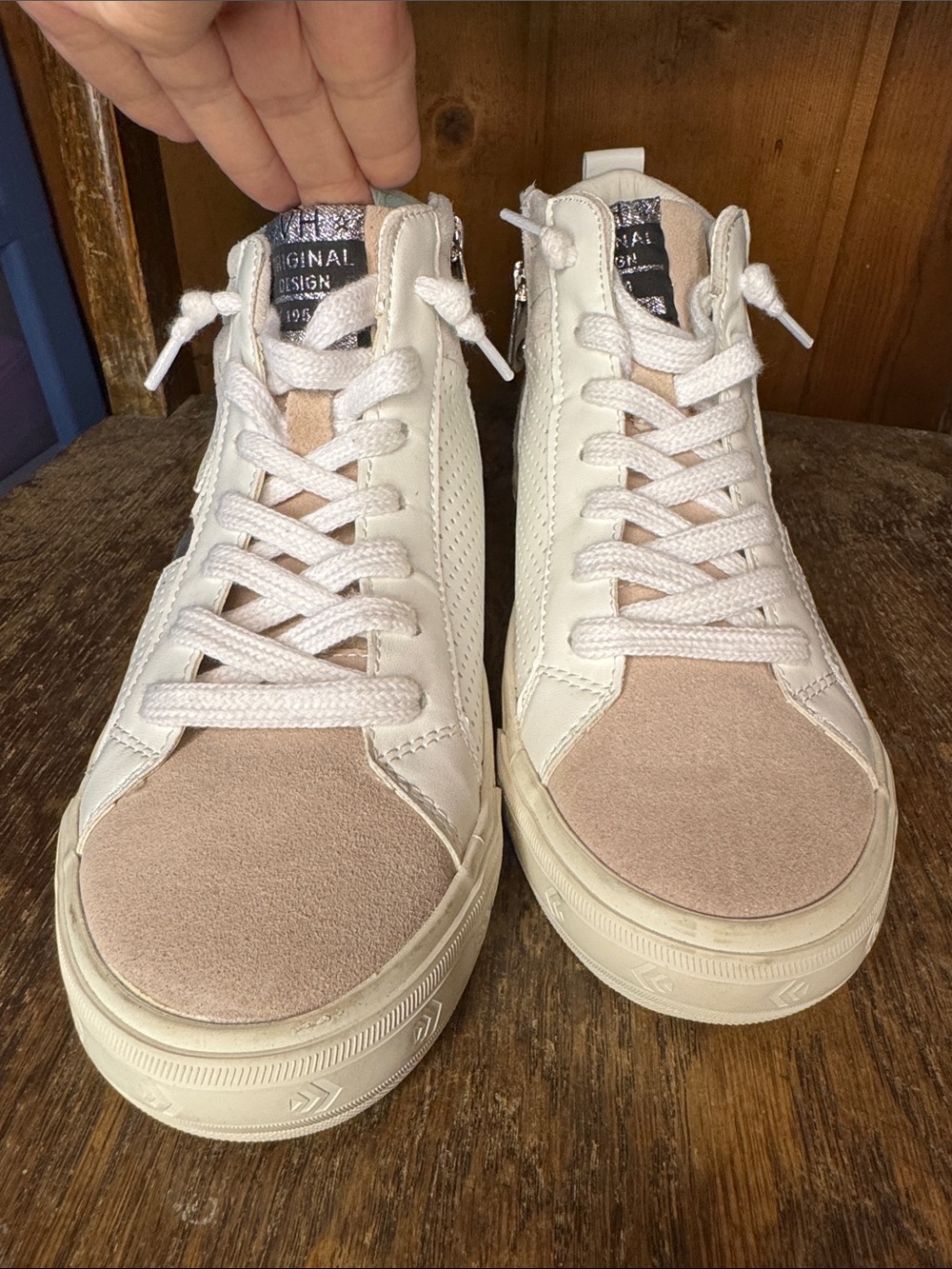 Vintage Havana Cream & Blush High-Top Sneakers with Metallic Star - Picture 10 of 11